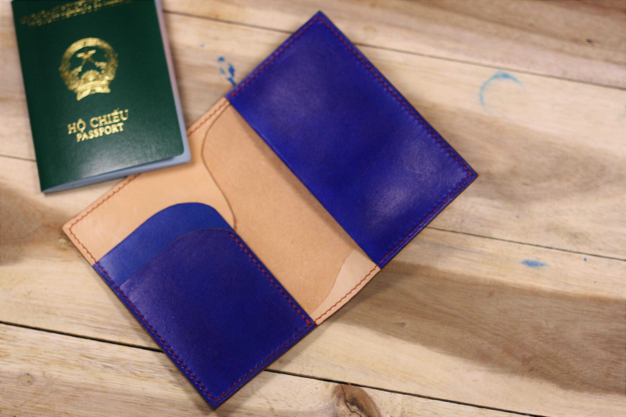 Leather passport book blue epi leather