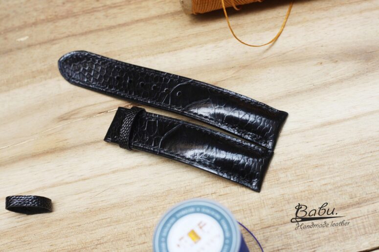 Black Ostrich leather watch band