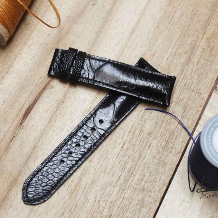 Black Ostrich leather watch band