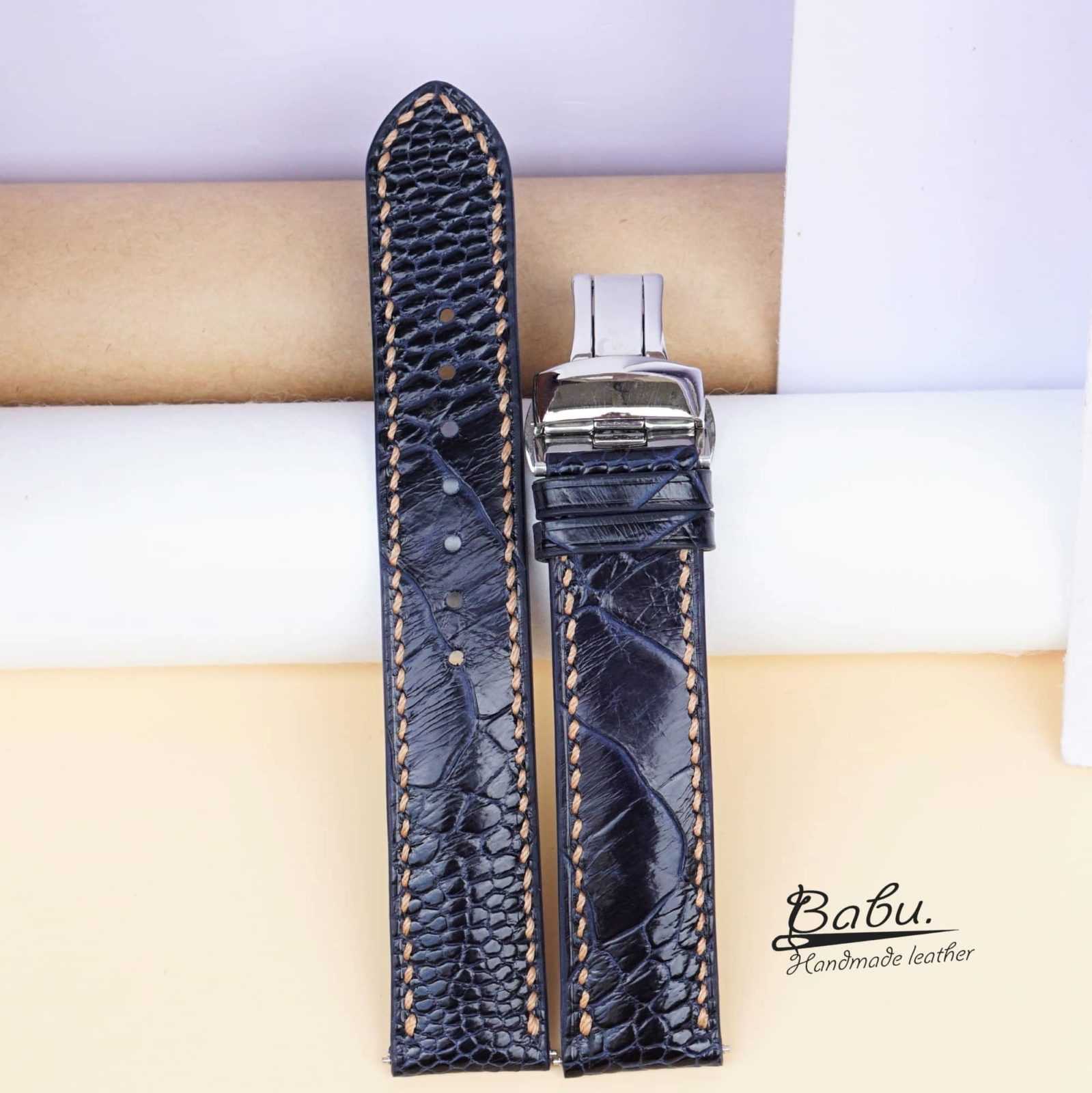  Custom Navy Blue Ostrich Leather Watch Bands Quick Release  Custom Name Engraved Watch Strap Classical Unique Gift For Men Women :  Handmade Products