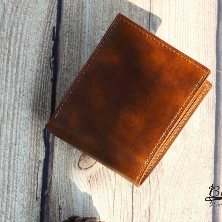 patina brown vegetable tanned leather wallet for men