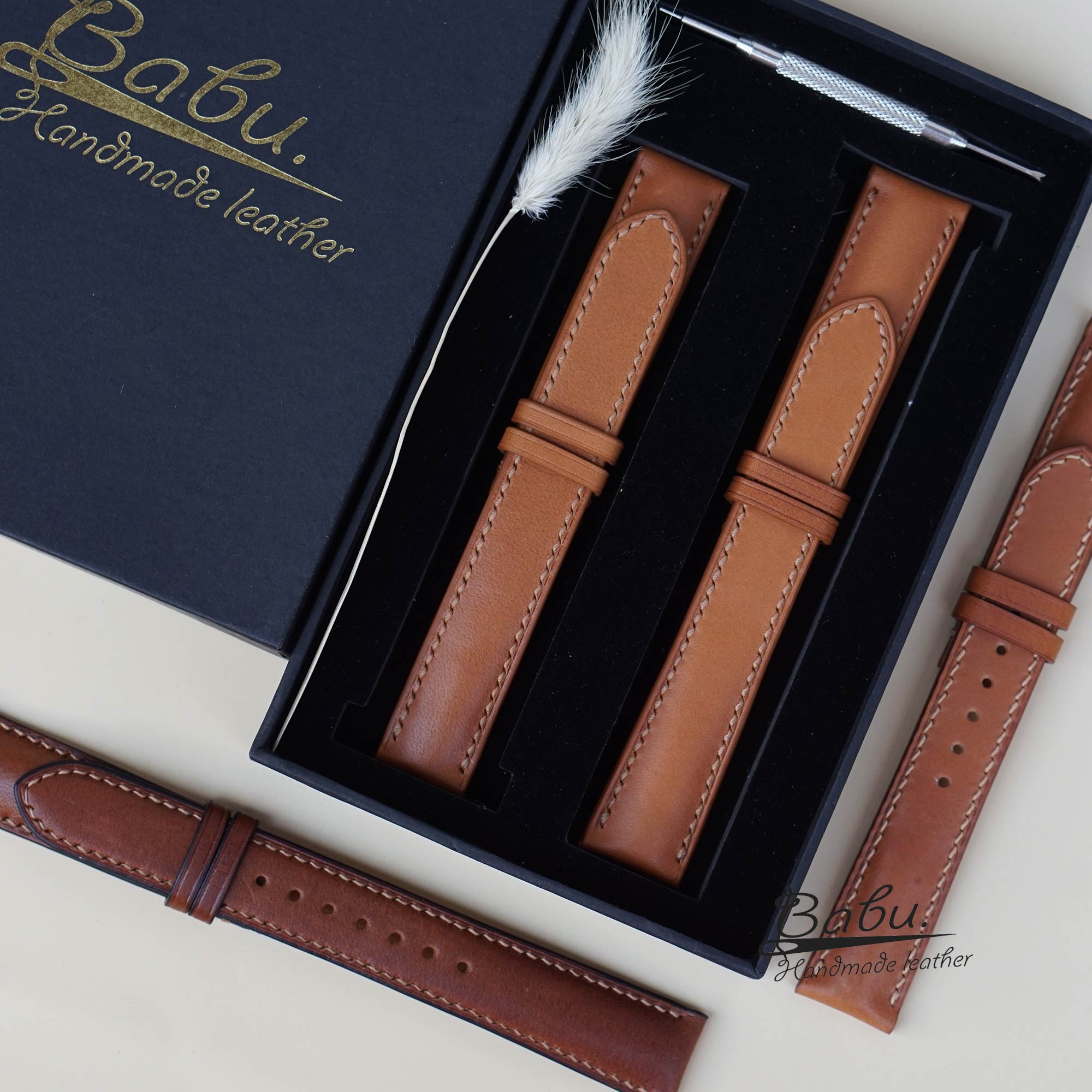 Tan Vachetta leather watch strap, Cowhide leather watch band SW059