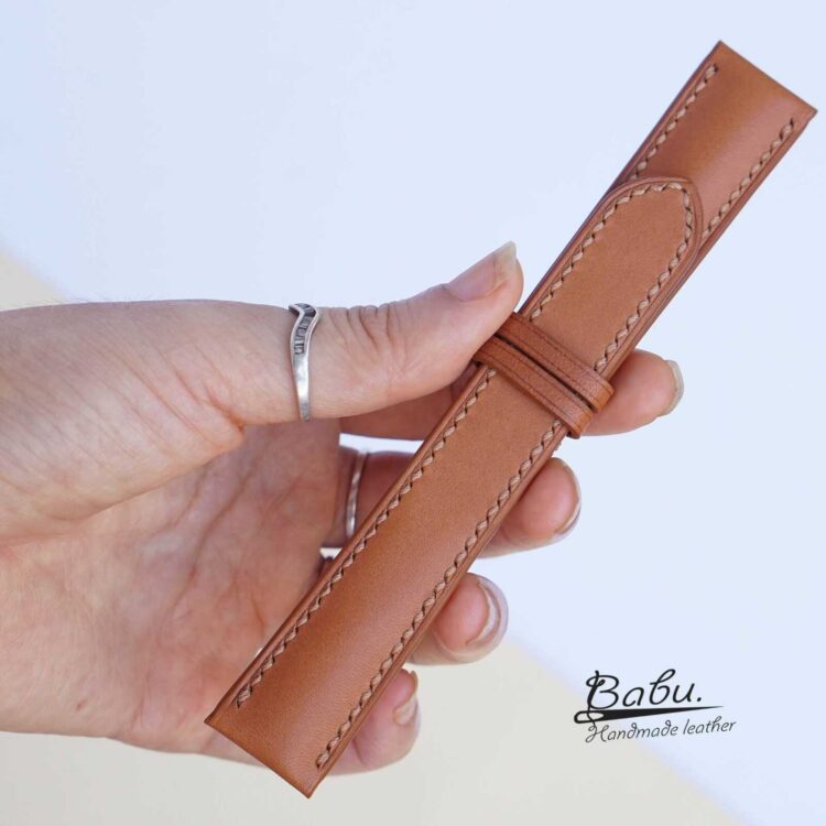 Tan Vachetta leather watch strap, Cowhide leather watch band