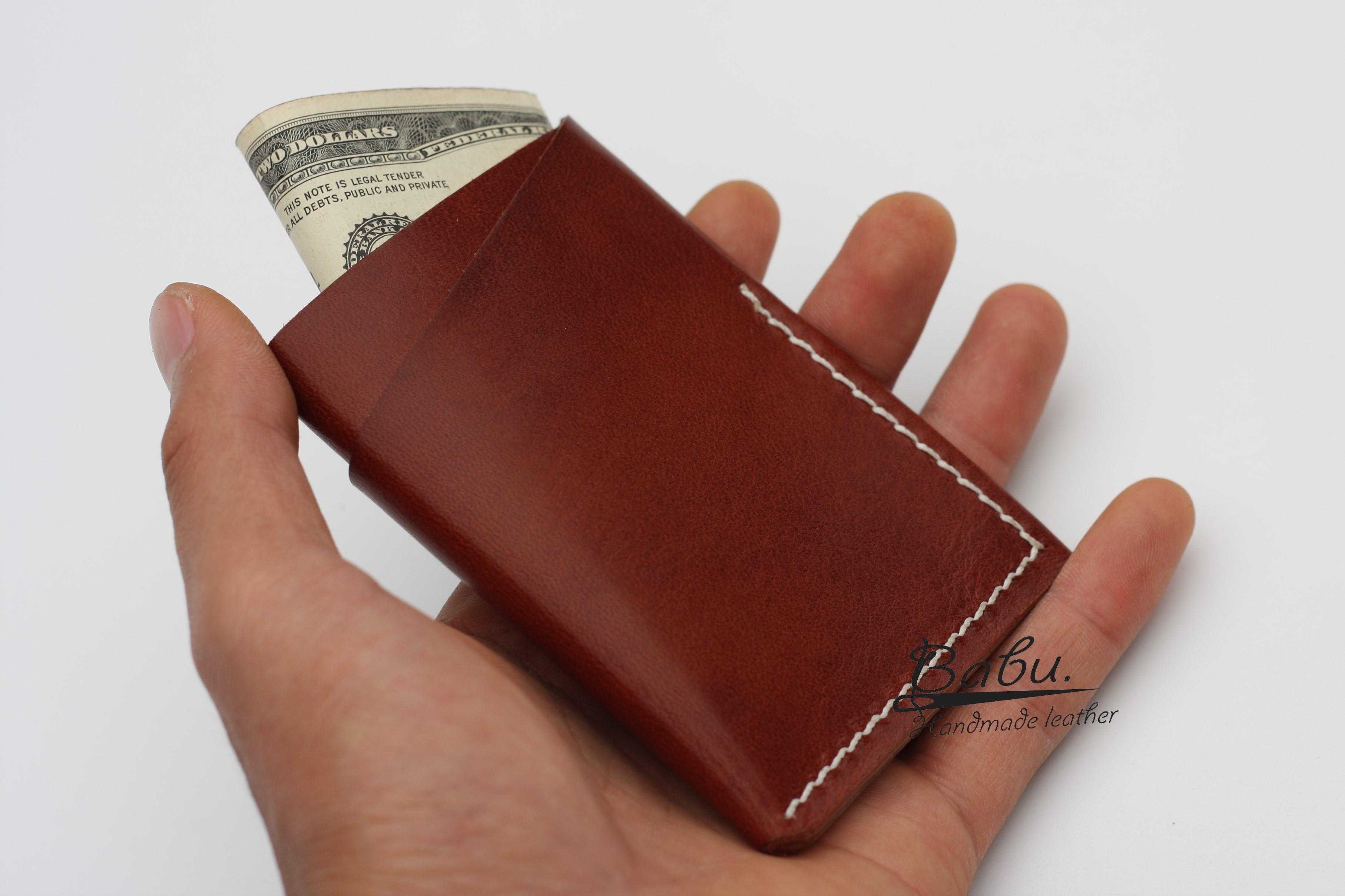 Leather card wallet from Vachetta leather, Money Clip, card wallet WL045 - Babu Handmade Leather