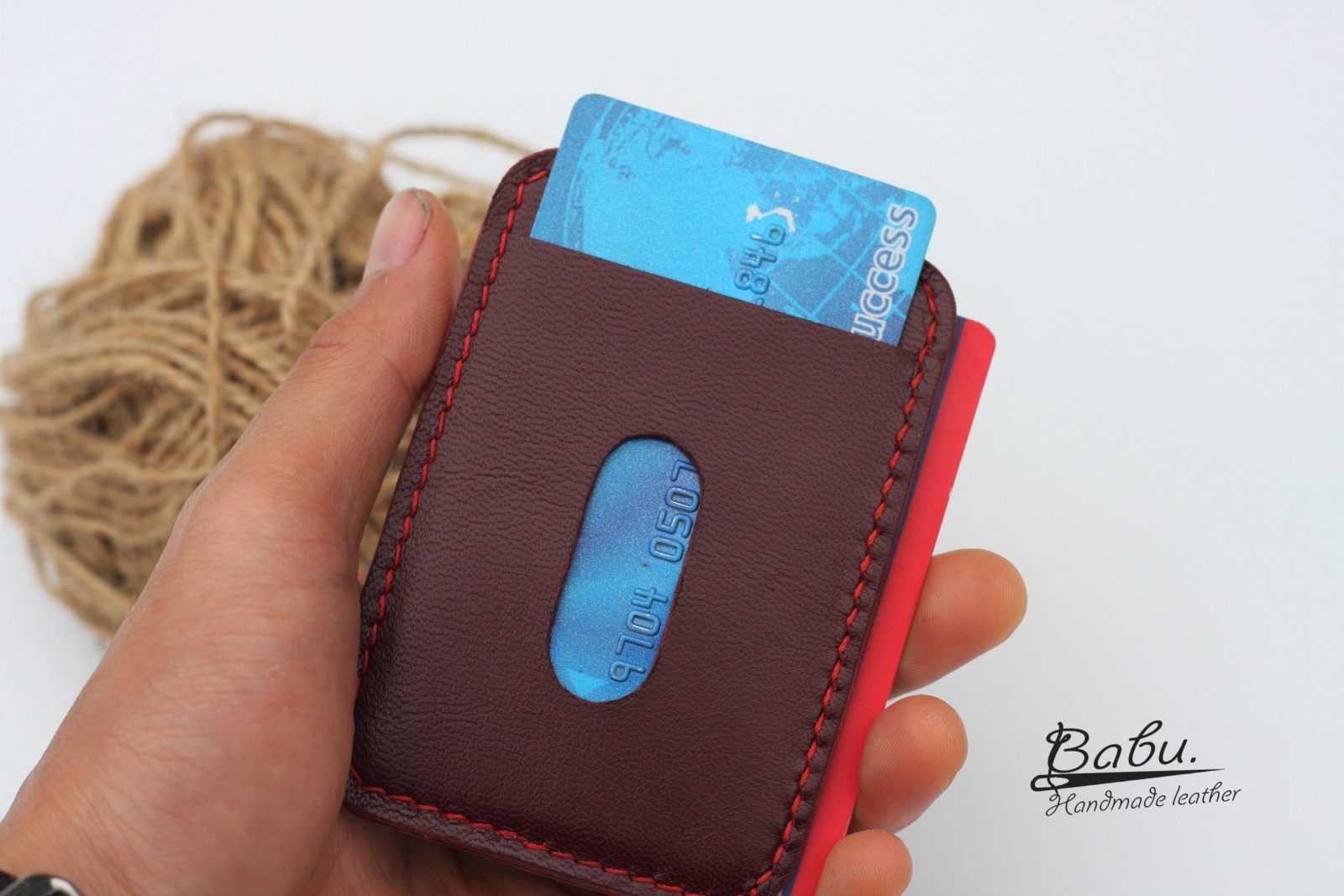 Black/red Leather Card Wallet for Men Handmade Credit Card 