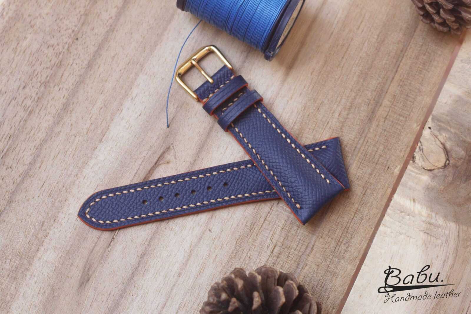  Dark Brown Epsom leather watch band, Handmade Calf