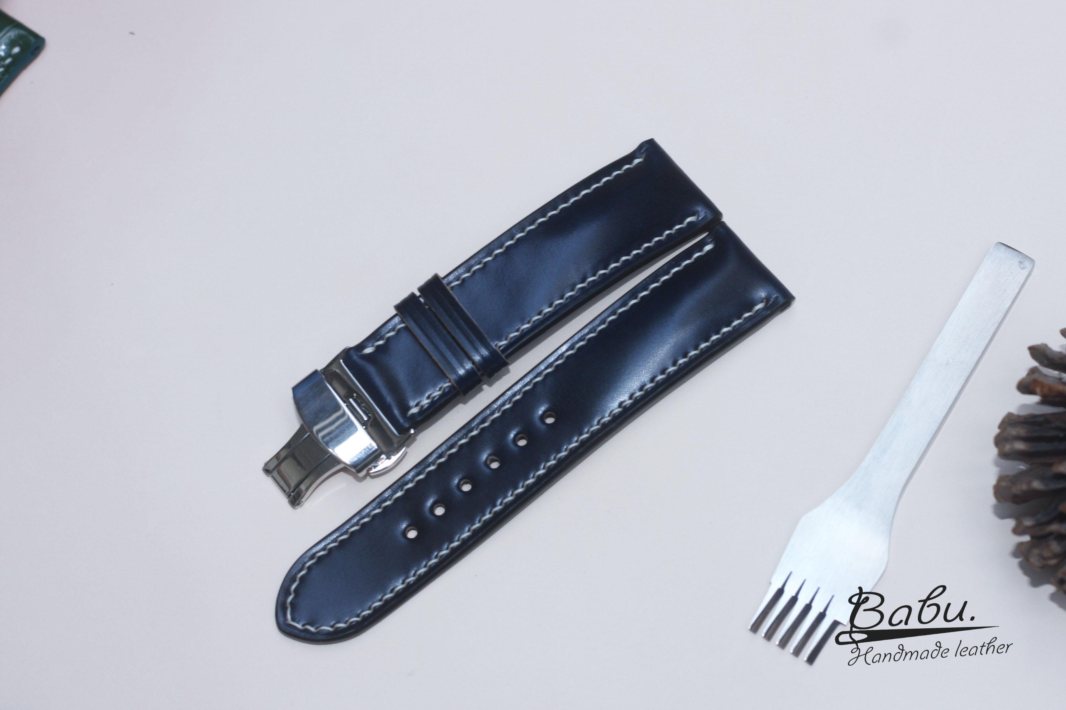 imod Legitim apotek Dark Navy Blue Shell Cordovan Leather Watch Band SW100 – Babu Handmade  Leather