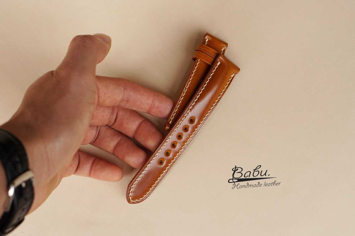 Brown shell cordovan leather watch strap
