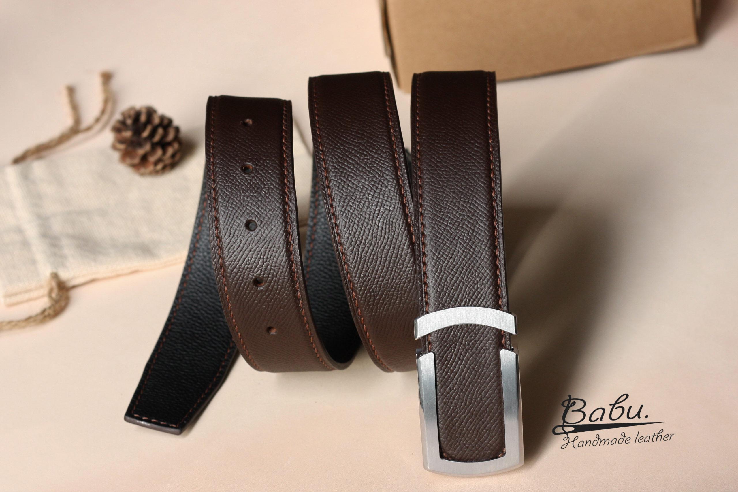 Black Epsom Leather Belt, Handmade Calf leather belt LB079