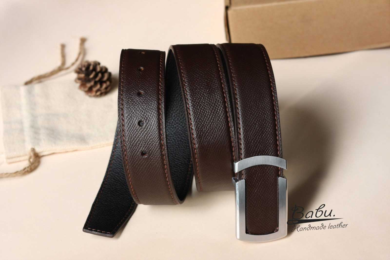 Black Epsom Leather Belt, Handmade Calf leather belt LB079