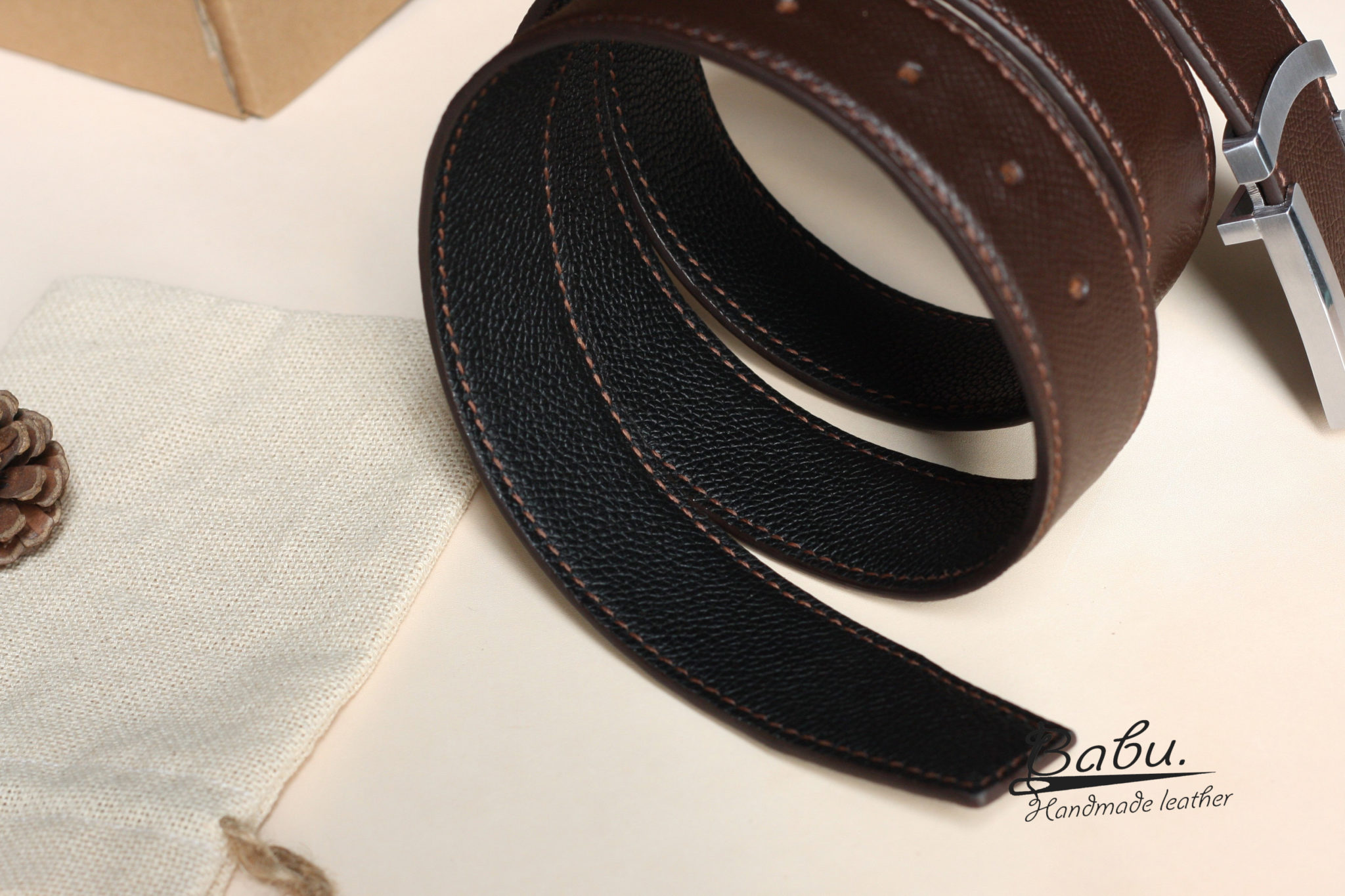 Handmade Dark Brown Epsom Leather Belt, Men's designer belt LB040