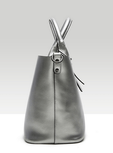 Metallic leather handbag