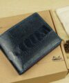 Navy Blue Ostrich Leg Leather Wallet, Handcrafted Ostrich wallet for men WL084