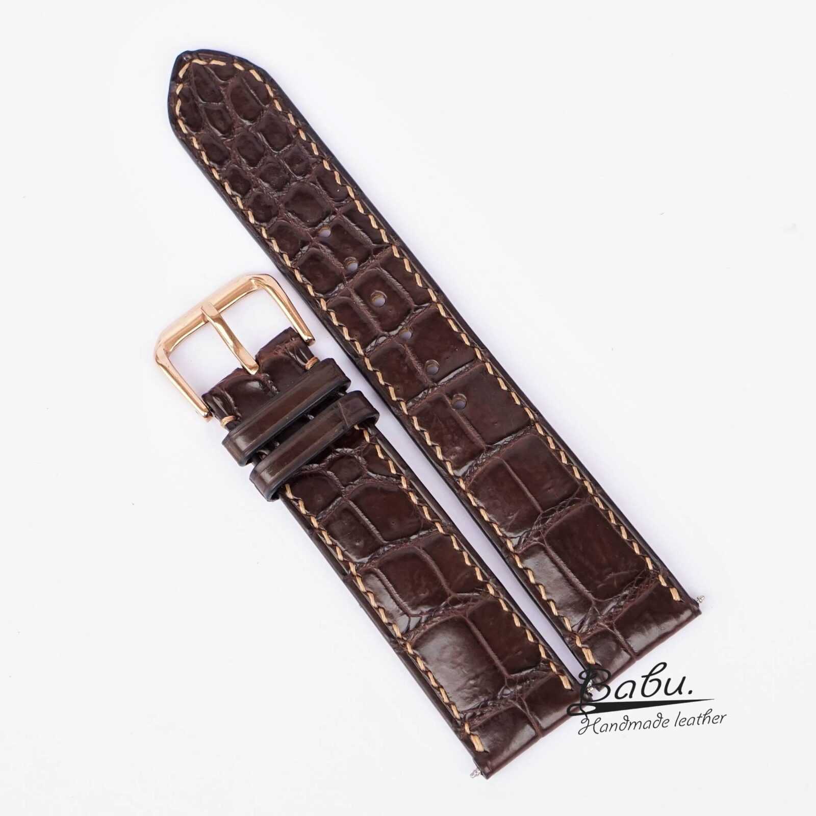 Premium Alligator leather watch band, Dark Brown Alligator watch