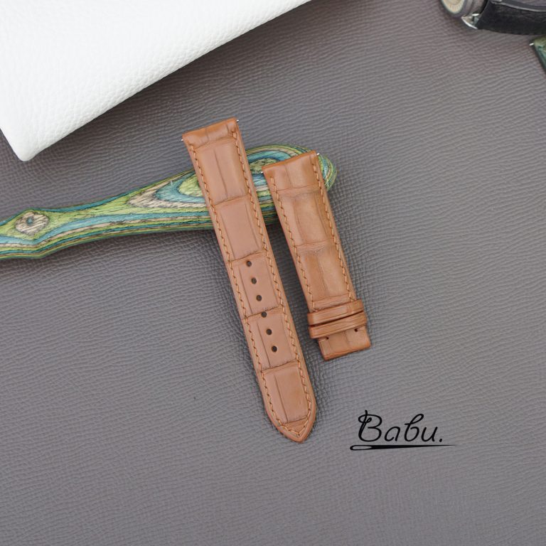 golden brown alligator leather watch band with quick release spring bars (4)