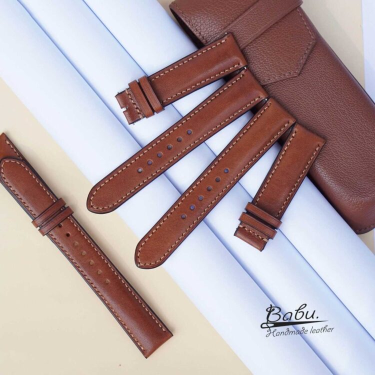 Brown Vachetta leather watch strap, Cowhide leather watch band
