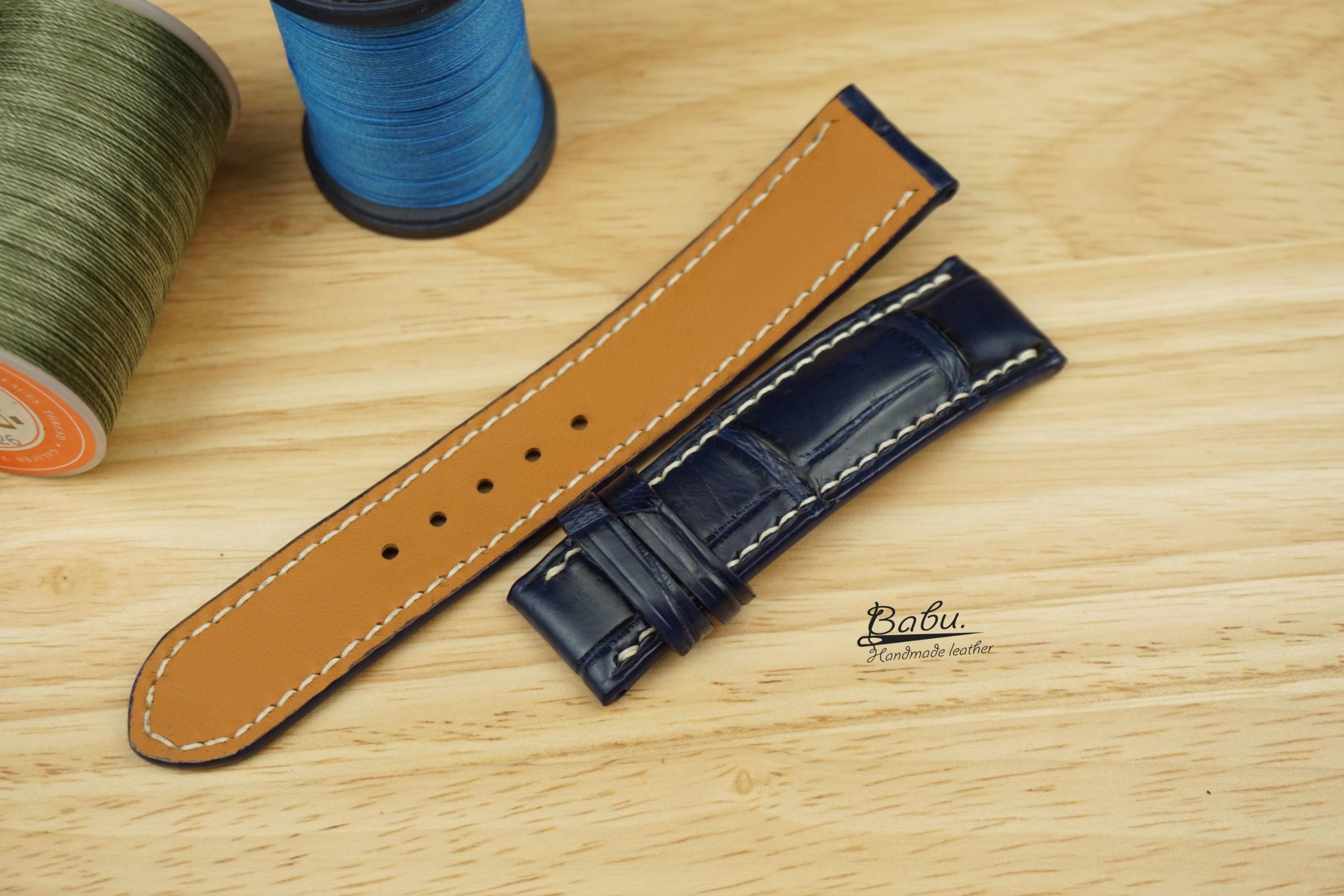 Navy Alligator Watch Band, Full Grain Alligator Leather Watch Strap