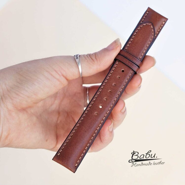 Brown Vachetta leather watch strap, Cowhide leather watch band
