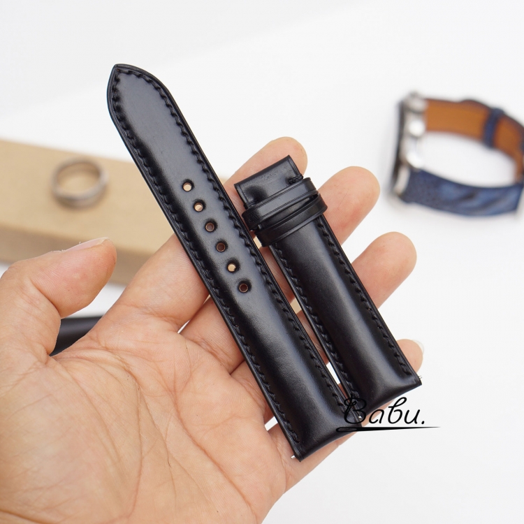 Premium Shell Cordovan watch band, Quick release leather strap in black SW151