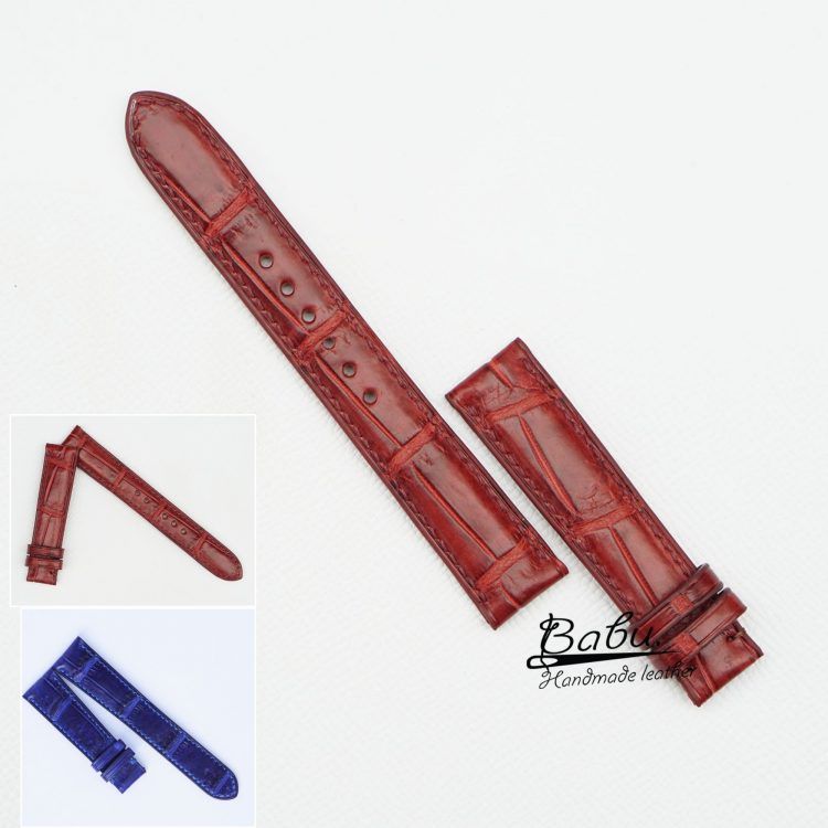 blue alligator leather watch strap handcrafted - Bordeaux red alligator watch band