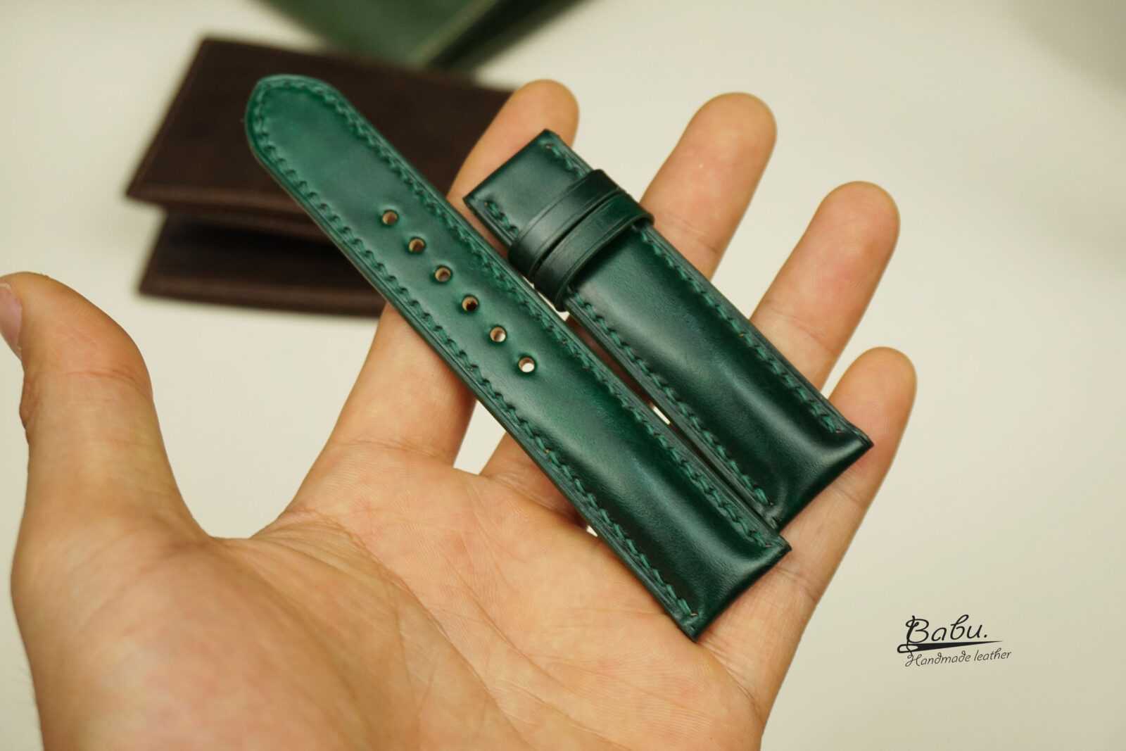 Moss Green Shell Cordovan leather watch strap handcrafted