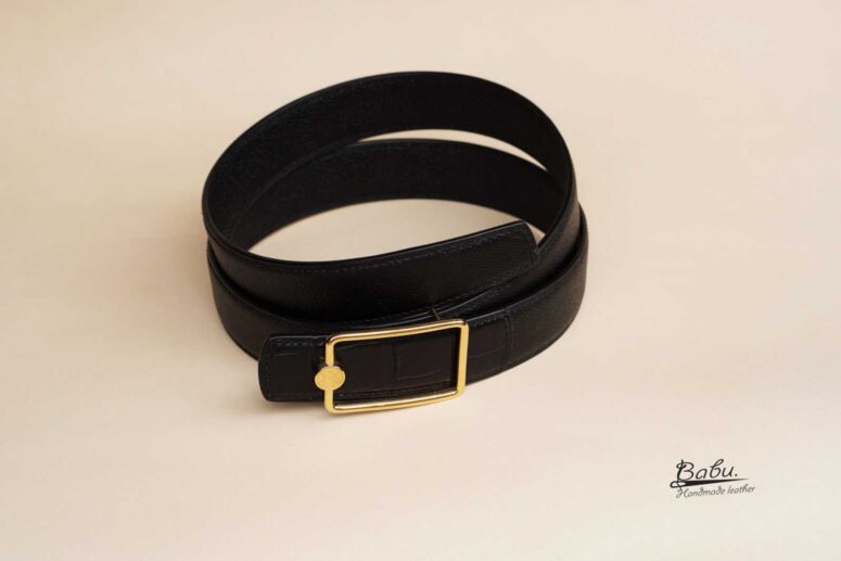 Custom Black Epsom Leather Padded Belt