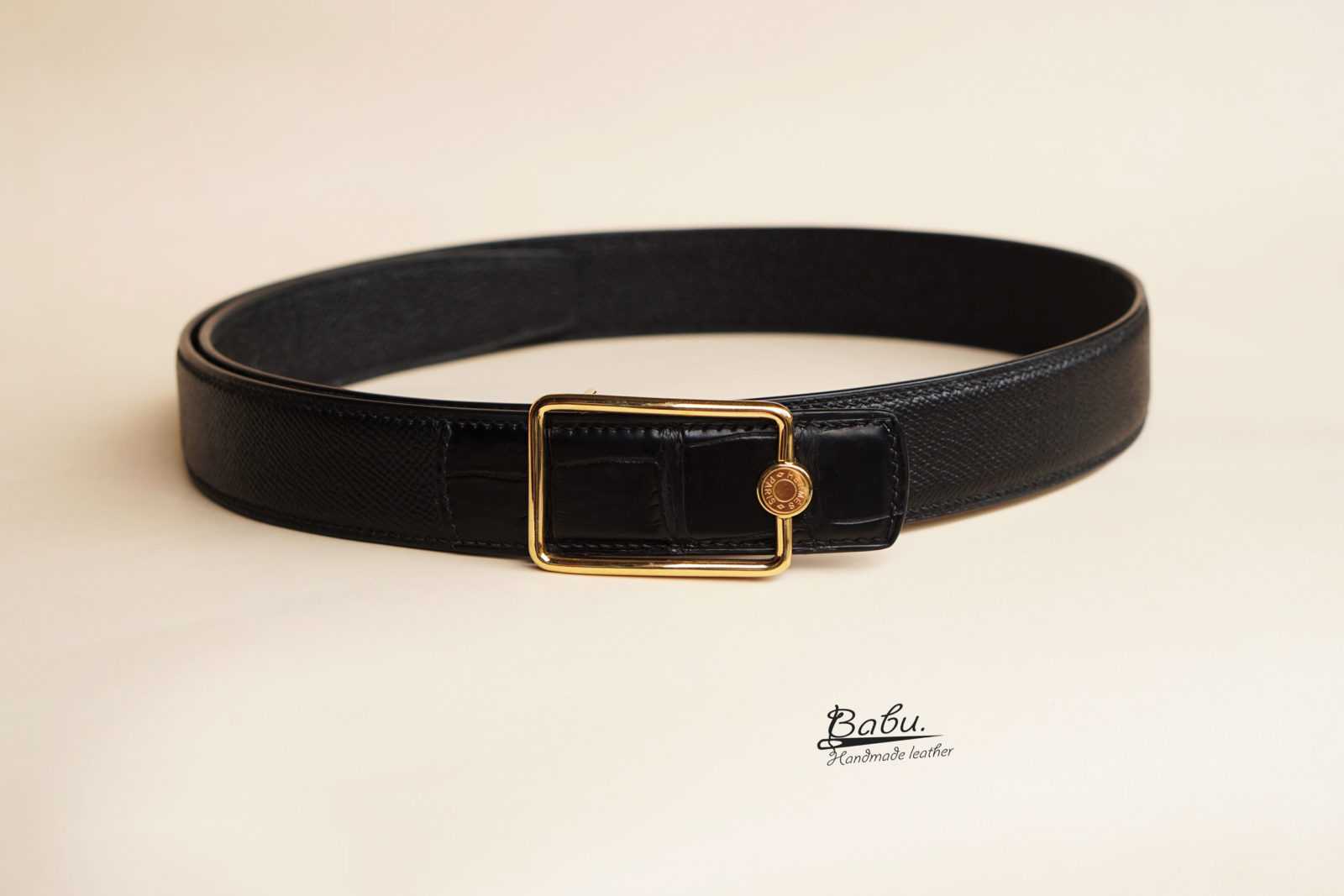 Custom Black Epsom Leather Padded Belt