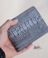 Gray Stone Ostrich Leg Leather Wallet, Nubuck Ostrich Bifold Wallet WL231