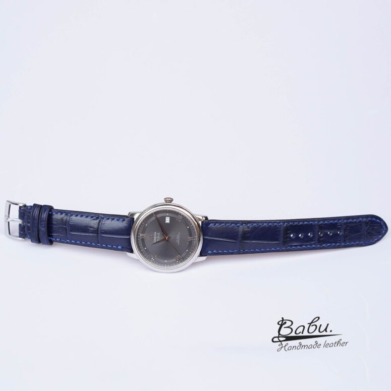Custom Alligator watch band, Dark blue Alligator leather watch strap