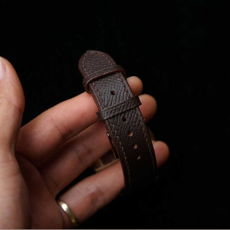 Dark Brown Epsom Leather Watch Strap, Calfskin leather watch band