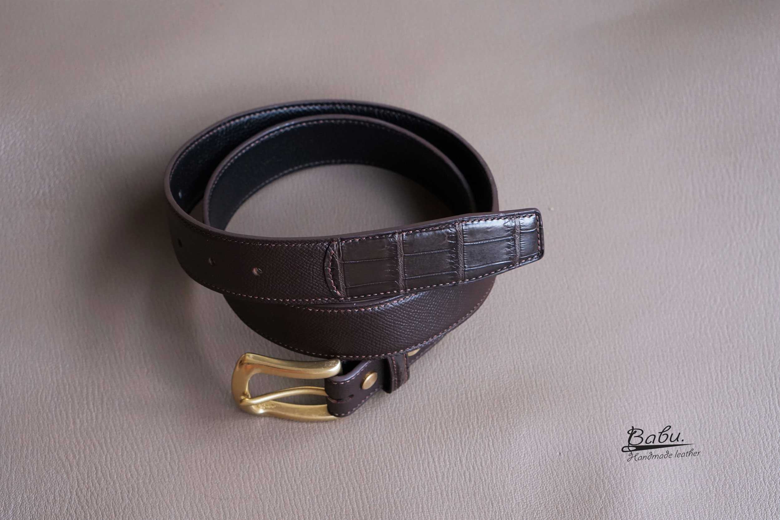 Handmade Dark Brown Epsom Mix Alligator Leather Belt, Leather Belt for ...