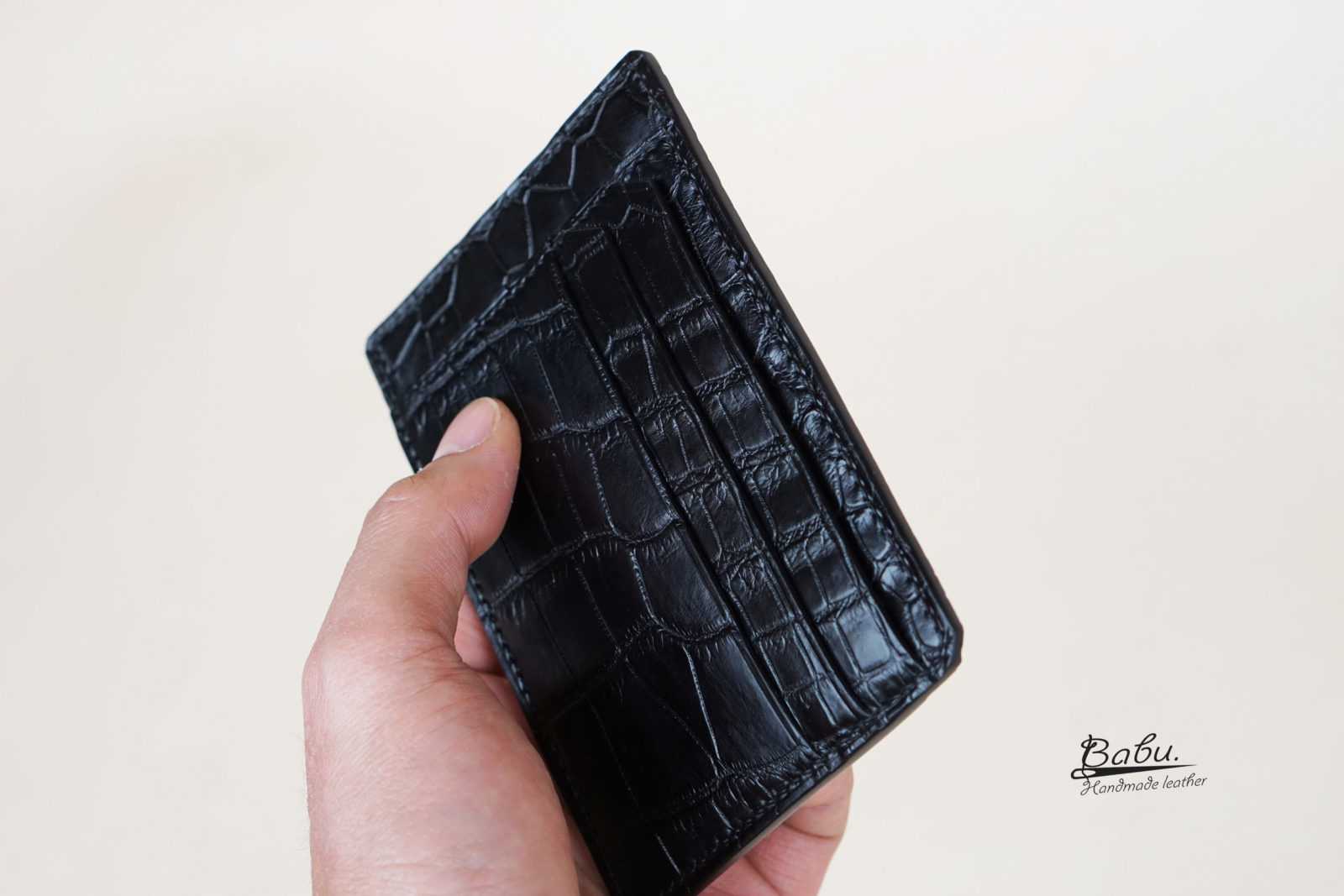 Genuine Alligator Black Card Case Credit Card Holder Leather Handmade in USA - Optional Personalized Monogram