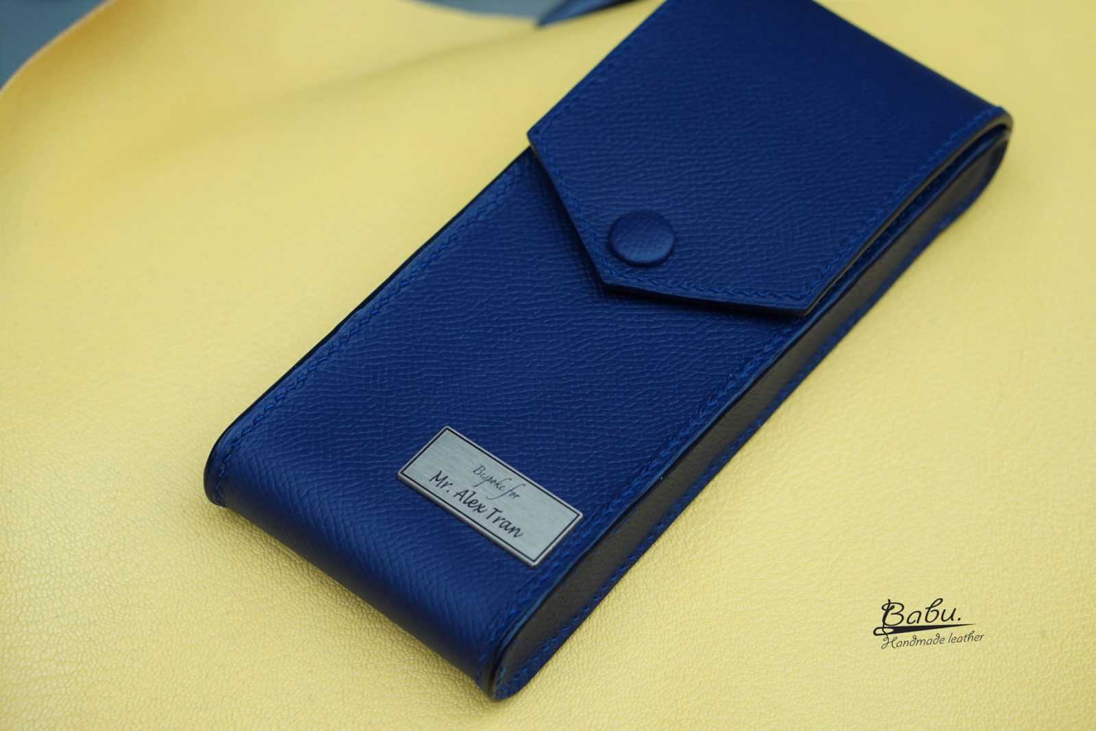 Handmade Epsom Leather Pen Pouch, Navy Blue Leather Pen Holder PSC003