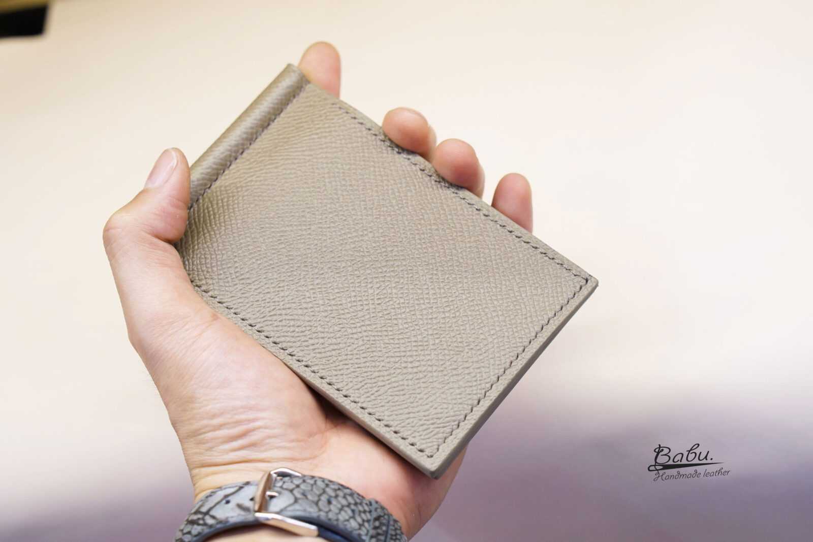Handmade Epsom leather money clip, Genuine Calf leather money clip wallet  WL245