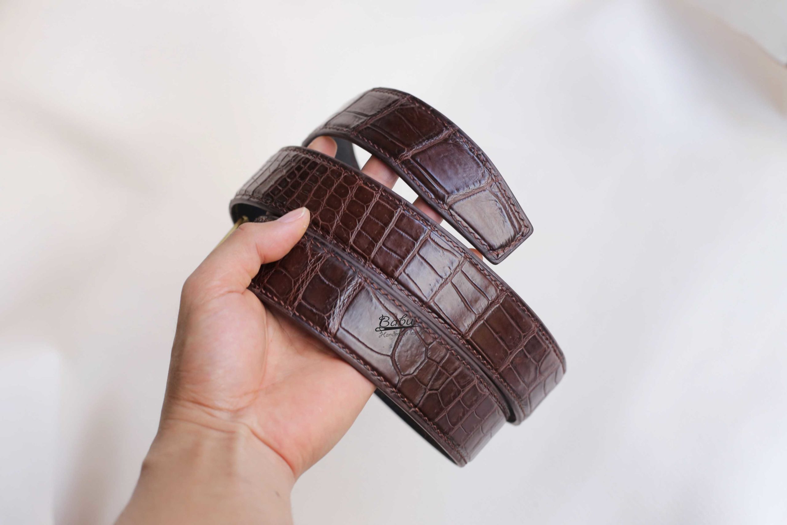 BROWN HANDMDE GENUINE ALLIGATOR CROCODILE LEATHER BELT FOR HERMES