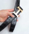 Premium Alligator Leather Belt, Black Alligator skin belt LB073