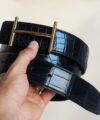 Handcrafted Alligator Leather Belt, Black men's alligator belt LB074