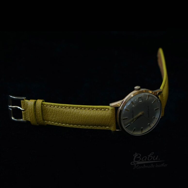 Yellow Alran Sully leather watch strap, Genuine leather replacement watch bands