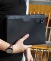 Handmade Togo leather clutch, Premium Black Togo leather clutch C019