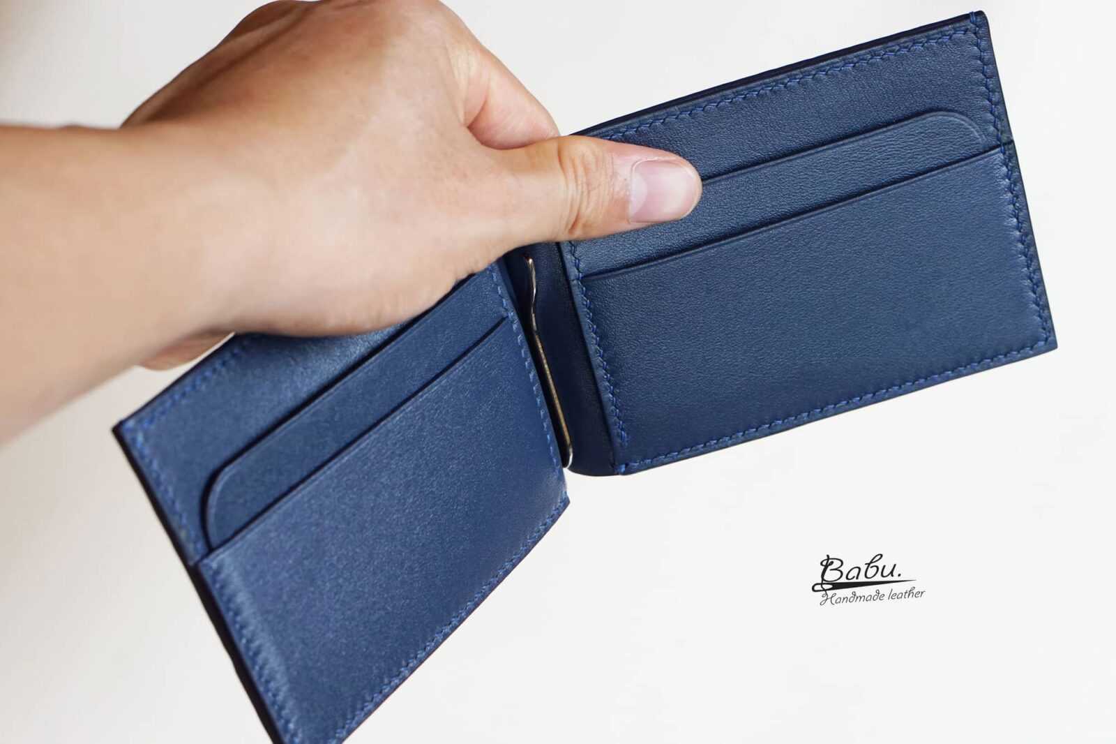 Handmade Epi leather money clip wallet, Navy Blue leather wallet WL307