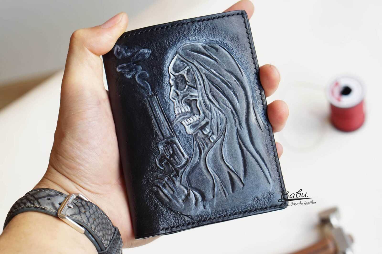 Hand Carved Leather Wallet Tooled, Hand Tooled Leather