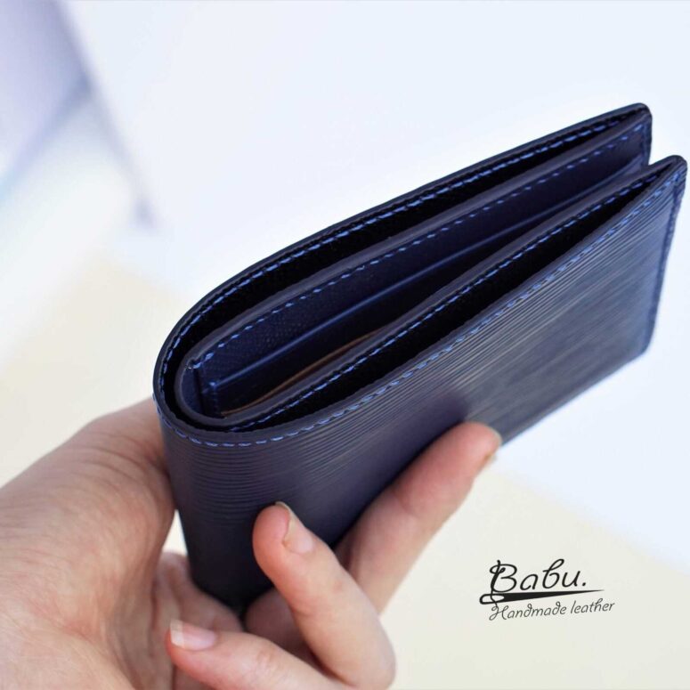 Navy Blue Epi leather wallet, Calf leather bifold wallet