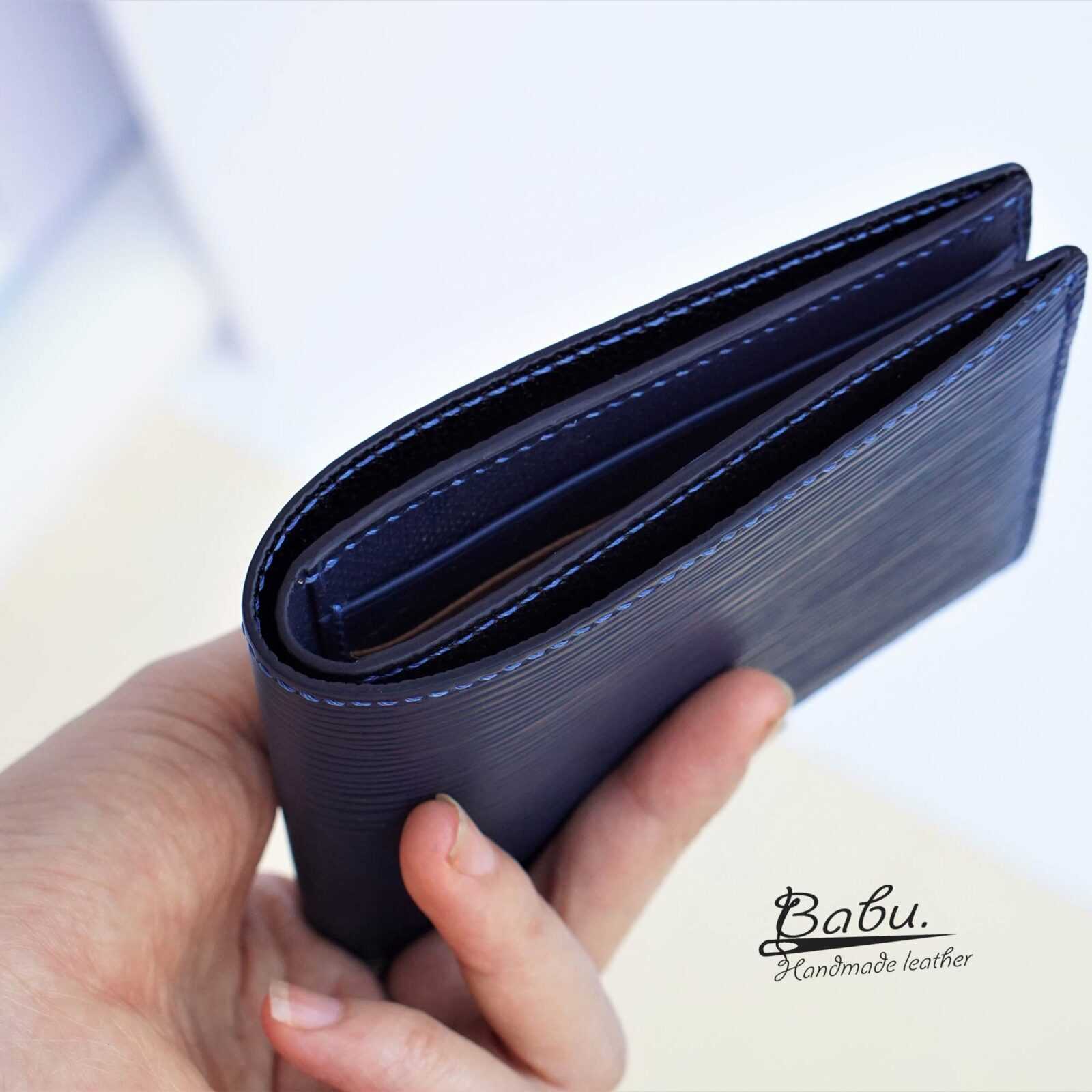 Navy blue Epi leather wallet, Custom leather wallet for men WL305