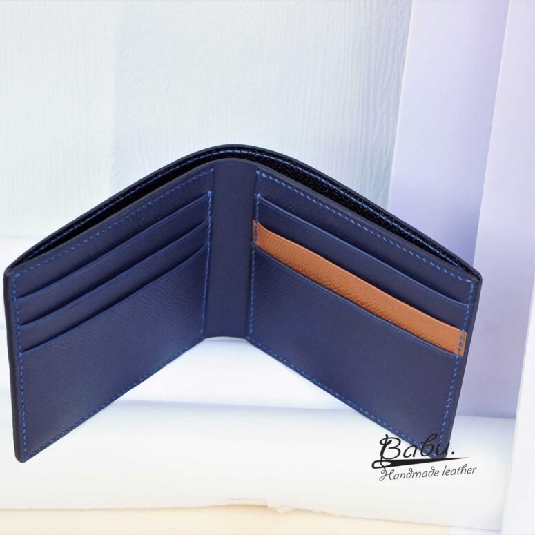 Navy Blue Epi leather wallet, Calf leather bifold wallet