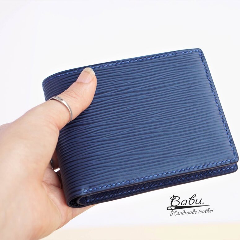 Navy Blue Epi leather wallet, Calf leather bifold wallet