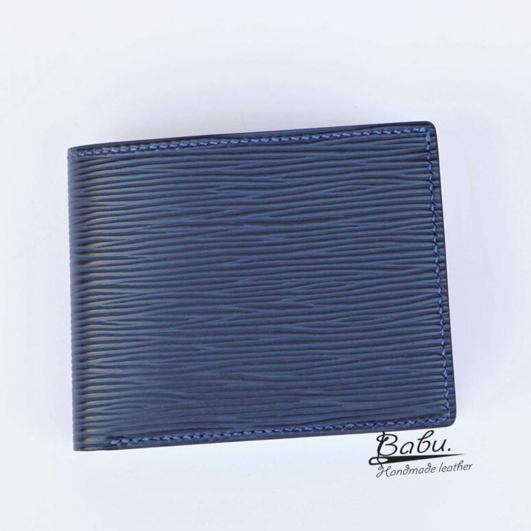 Navy Blue Epi leather wallet, Calf leather bifold wallet