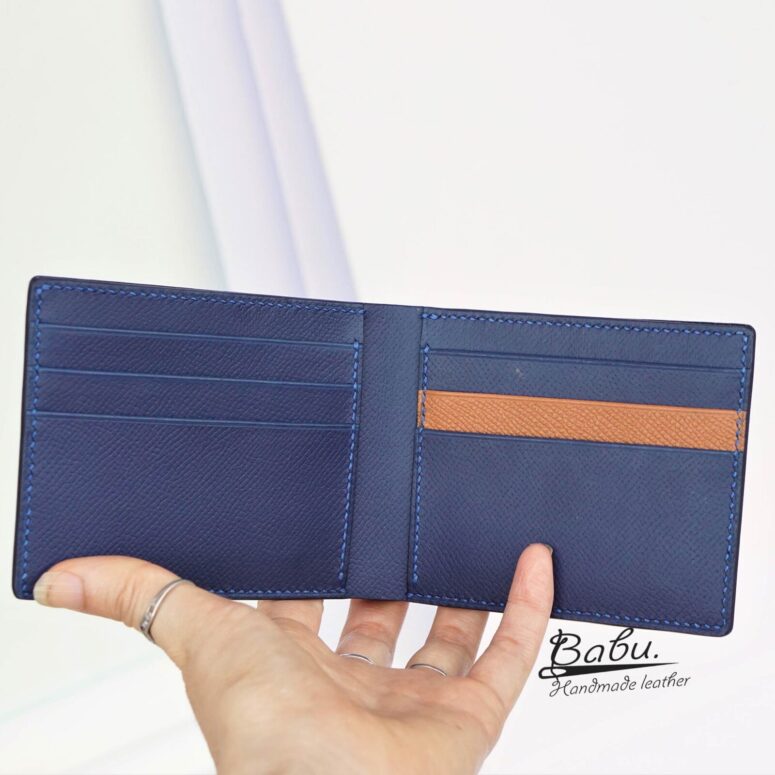 Navy Blue Epi leather wallet, Calf leather bifold wallet