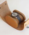 Leather watch case, Epsom leather travel watch roll, Golden Brown watch box LWC001
