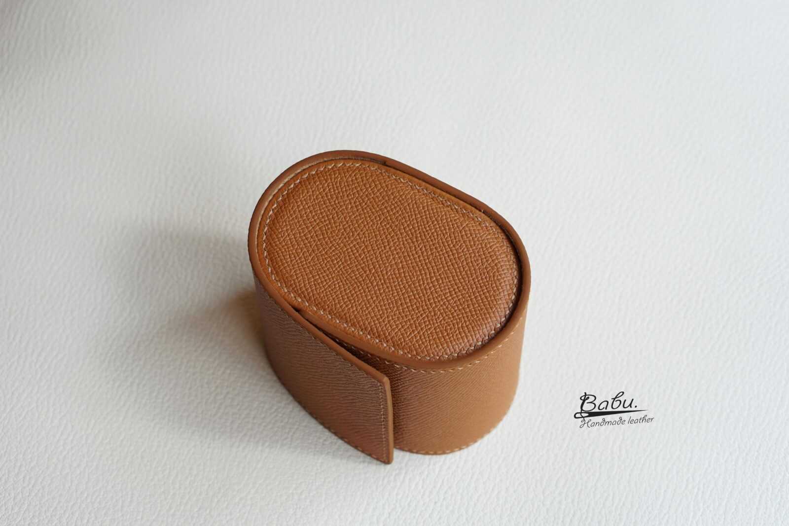 Leather watch case, Epsom leather travel watch roll, Golden Brown