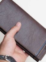 ví dài da bò thật, ví da bò uy tín, vi da bo nau vintage brown leather wallet, leather wallet for men 2